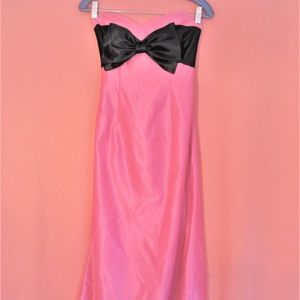 Strapless Bright Pink Dress With Black Bow